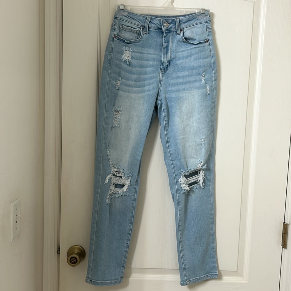 Wax Jean Light Blue Distressed Straight Leg Jean Sz 1/25